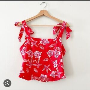 Joie ORANGE Floral CROPPED TOP with Bow Detail On Strap.